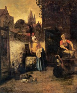 Two Women With A Child In Court — Pieter De Hooch