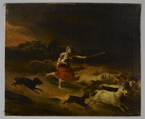 Bergère Et Troupeau Fuyant Devant L'orage — Jean Pierre Franque