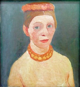 Self-portrait With Red Flower Wreath And Necklace — Paula Modersohn-becker