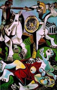 Pablo Picassos "abduktionen Af Sabinerne", Malet I 1963, Er Ikke Blot En Gengivelse Af En Klassisk Mytologi; Det Er En Visceral Udforskning Af Urinstinkter Og Den Uhyggelige Skønhed Ved Fragmenteret Virkelighed. Dette Bemærkelsesværdige Værk, Udført I Lev — Pablo Picasso