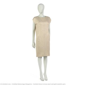 Abito Da Cocktail In Lana Color Avorio E Filato Metallico Dorato — Cristóbal Balenciaga Eizaguirre