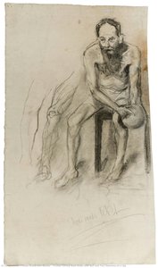 El Hombre Sentado Frontalmente Desnudo Con Una Pelota Y Dos Dibujos De Una Pierna — Paula Modersohn-becker