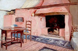 Interior Of Room In A Cottage At Chaldon, Surrey, With Fireplace — Ernest C. Christie