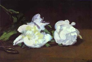 Zweig Weißer Pfauenblumen Und Scheren — Édouard Manet