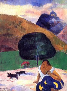 Paysage Avec Des Cochons Noirs Et Un Cochon Tahitien Accroupi — Eugène Henri Paul Gauguin