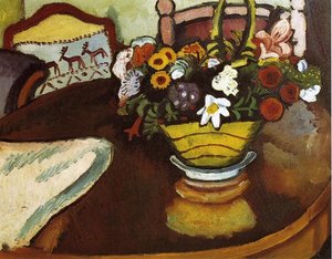 Still Life With Stag Cushion And Flowers — August Macke