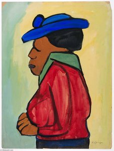 Woman In Blue Hat And Red Jacket In Profile — William H. Johnson