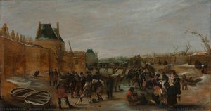 Frolicking On A Frozen Canal In A Town, Hendrick Avercamp (copy After), C. 1615 - C. 1620 — Hendrick Avercamp