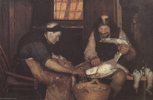 Dansk To Gamle, Der Plukker Måger Deutsch Zwei Alte Rupfen Möwen English Two Old People Plucking Gulls — Anna Kirstine Ancher