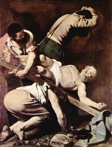 Crucifixiunea Sfântului Petru De Michelangelo Merisi Da Caravaggio Este O Capodoperă Dramatică Barocană, Care Prezintă Emoție Și Realism Intens Prin Iluminare Magistrală Și Umbre Puternice – Semnătură Stilistică Revoluționară A Lui Caravaggio Cunoscută Su — Caravaggio