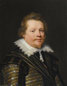 Portrait Of A Gentleman Wearing A Black And Gold Embroidered Doublet And A White Ruff — Jan Anthonisz Van Ravesteyn