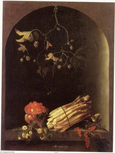 English Strawberries, Asparagus, And Gooseberries In A Niche — After Adriaen Coorte