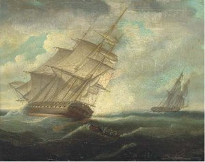 A British Frigate Heeling In The Breeze