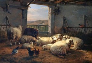 Sheep And Hens In A Barn — Eugène Joseph Verboeckhoven