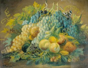 Still Life, Fruit And Butterfly — Alfred Worthington