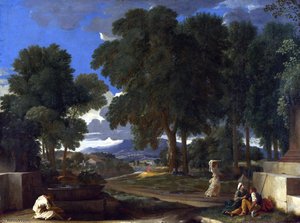 Táj Egy Férfinek Lámpa Alatt Öblével — Poussin