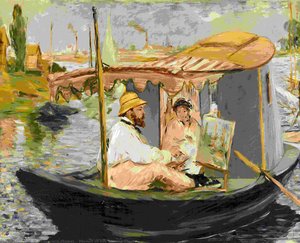Monet In His Studio Boat — Édouard Manet