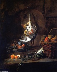 Perdrix, Bol De Prunes Et Panier De Poires — Jean-baptiste-siméon Chardin