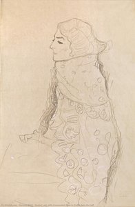 Dame Assise Avec Cape Orné En Profil À Gauche — Gustave Klimt