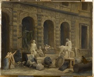 Il Disegnatore Di Antiquariato Davanti La Piccola Galleria Del Luogo — Hubert Robert