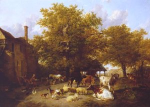 Milking Time - Study Of A Farm-yard Near Canterbury — Thomas Sidney Cooper