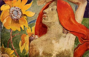 Redheaded Woman And Sunflowers — Eugène Henri Paul Gauguin