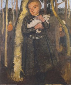 Girl With Cat In The Birch Forest — Paula Modersohn-becker