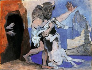 Mityczny Tarcz I Zmarznięta Kobieta Przy Grocie Oraz Dziewczynka W Szalu — Pablo Picasso