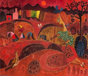 Girl And Bird In A Red Landscape — Colin Middleton