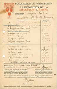 Formulaire D'inscription D'auguste Rodin Pour La 9ème Exposition — François Auguste René Rodin
