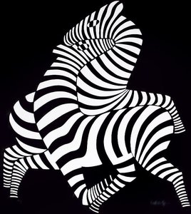 Zebras (vollständig Weiß Auf Blau-schwarz) — Victor Vasarely