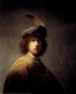Autorportrét S Plumedním Kloboukem A Spuštěnou Saberem — Rembrandt Van Rijn