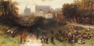 Resting French Soldiers Near A Dutch Town — Charles Rochussen