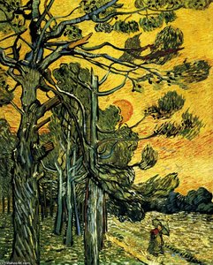 Život Ospjevan U Boji: Vincent Van Goghova ‘drveća Borova Protiv Crvenog Neba Zalazanja Sunca’. Ova Ikonična Djela Impresionizma Oslikava Ljepotu Prirode I Spokojstvo Uz Živopisne Boje I Teksturirane Poteze Četke. Djelo Je Više Od Samo Prikaz Drveća I Neb — Vincent Van Gogh