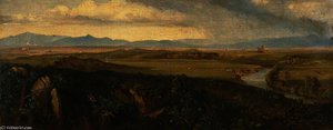 View In The Campagna, Rome (with A River) — Edward Lear