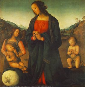 Madone, Un Ange Et Le Petit Saint Jean Adorant L'enfant — Le Pérugin