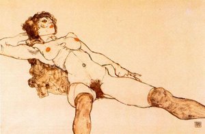 Reclining Female Nude Con Leggi Spaldate — Egon Schiele
