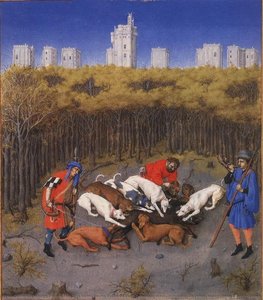 Les Tres Riches Heures Du Duc De Berry- December (detail). Illumination On Vellum. Musee Conde, Chantilly, France — Limbourg Brothers