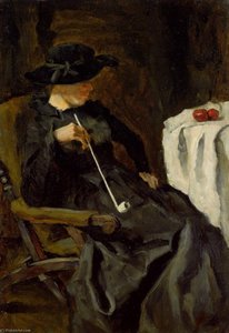 Dame Mit Tonpfeife In Einem Lehnstuhl — Carl Schuch