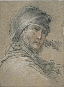 Man's Head, Wearing A Turban, Three-quarters To The Right — Salvator Rosa