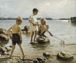 Boys Playing On The Shore — Albert Edelfelt