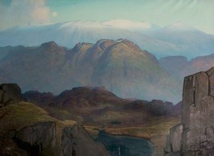 Coniston Fells From Upper Eskdale, Cumberland (grey Friar, Old Man, Dow Crag, Hardknott And Upper Eskdale From Black Apron, November) — Delmar Harmood Banner