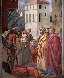 The Distribution Of Alms And The Death Of Ananias (detail) — Masaccio