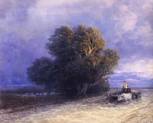 Ox Cart Crossing A Flooded Plain — Ivan Konstantinovich Aivazovsky