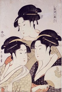 Toji San Bijin (three Beauties Of The Present Day)from Bijin-ga (pictures Of Beautiful Women), Published By Tsutaya Juzaburo — Kitagawa Utamaro