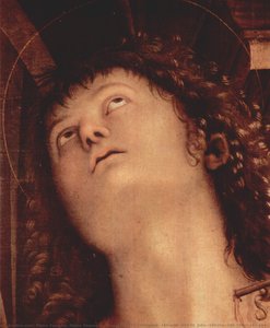 Madonna Enthroned With St. John The Tufer And St. Sebastian (detail) — Pietro Perugino