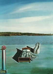 Delve into Dalí's surreal world with 'Surrealist Composition with Invisible Figures.' Explore dreamlike imagery, floating objects & the artist’s mastery of light and symbolism.
