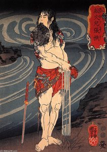 Senkaji Chao Wringing Out His Loincloth — Utagawa Kuniyoshi