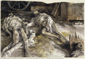 Three Fallen Soldiers In A Barn / The Mortuary At Königinhof — Adolph Von Menzel