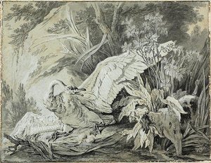 A Wild Swan Attacked By A Dog — Jean-baptiste Oudry
